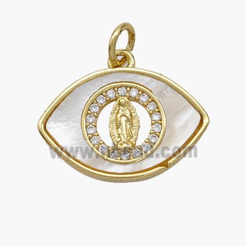 Copper Eye Pendant Pave Shell Zirconia Virgin Mary 18K Gold Plated