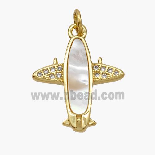 Copper Airplane Pendant Pave Shell Zirconia 18K Gold Plated