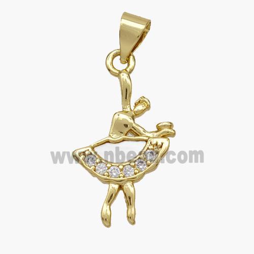 Copper Dancer Pendant Pave Shell Zirconia 18K Gold Plated