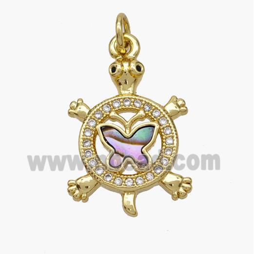 Copper Tortoise Pendant Pave Shell Zirconia Butterfly 18K Gold Plated