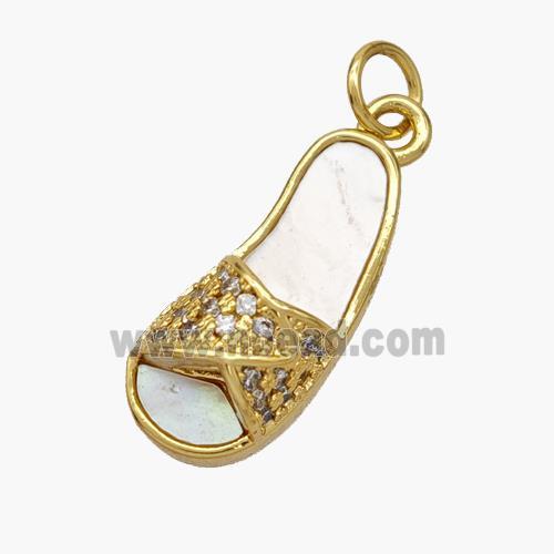 Copper Shoe Pendant Pave Shell Zirconia 18K Gold Plated