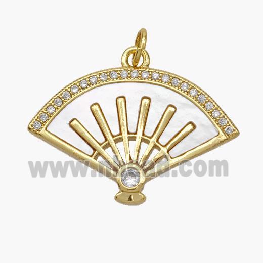 Copper Fan Pendant Pave Shell Zirconia 18K Gold Plated