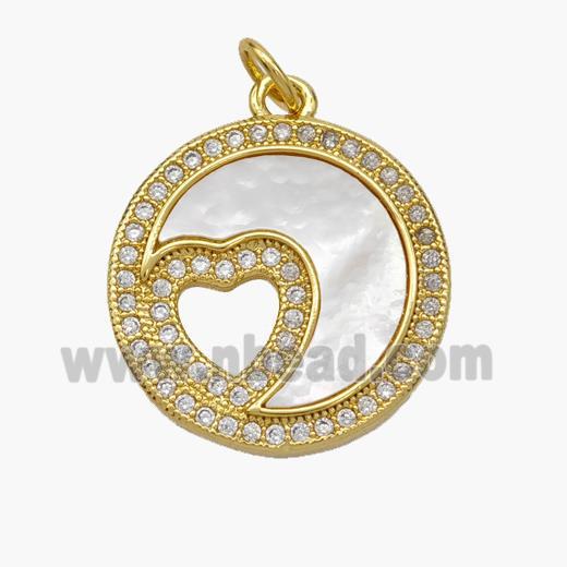 Copper Moon Pendant Pave Shell Zirconia Heart 18K Gold Plated