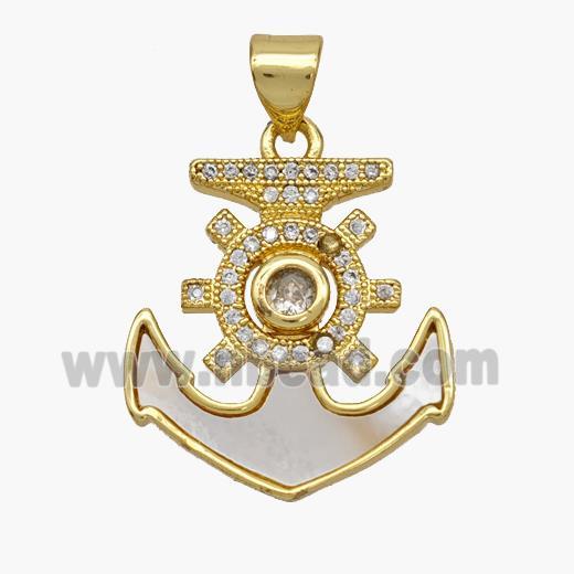 Copper Anchor Pendant Pave Shell Zirconia 18K Gold Plated