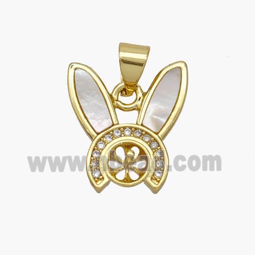 Copper Rabbit Pendant Pave Shell Zirconia 18K Gold Plated