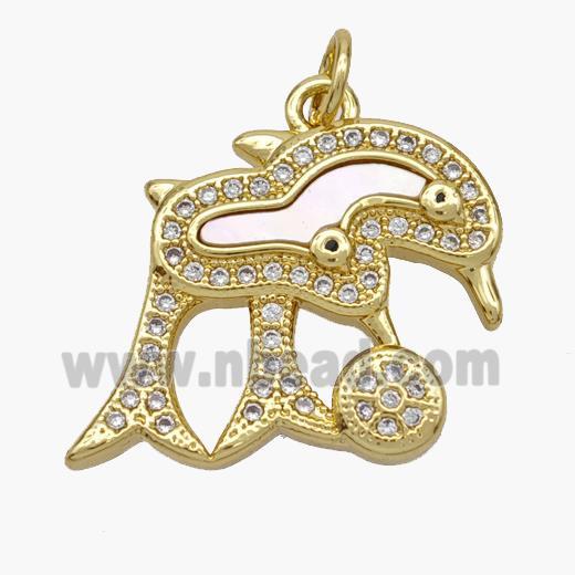 Copper Dolphin Pendant Pave Shell Zirconia 18K Gold Plated