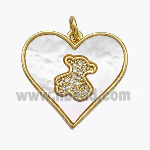 Copper Heart Pendant Pave Shell Zirconia Bear 18K Gold Plated