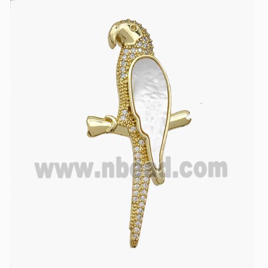 Copper Parrot Pendant Pave Shell Zirconia Birds 18K Gold Plated