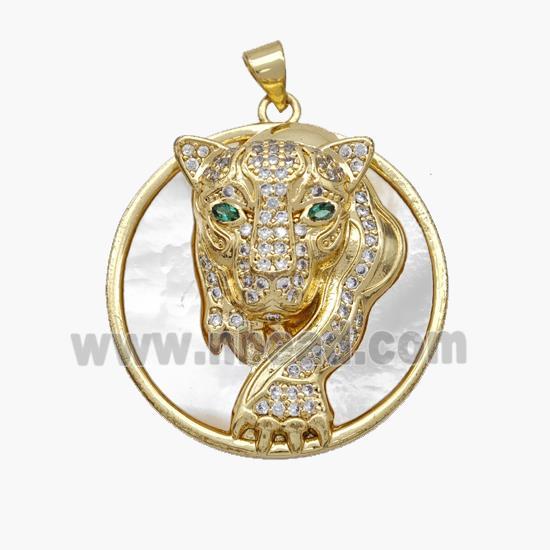 Copper Leopard Pendant Pave Shell Zirconia 18K Gold Plated