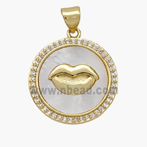 Copper Lips Pendant Pave Shell Zirconia 18K Gold Plated