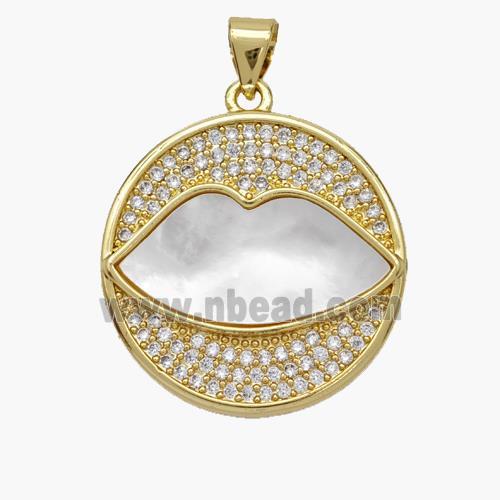 Copper Lips Pendant Pave Shell Zirconia 18K Gold Plated