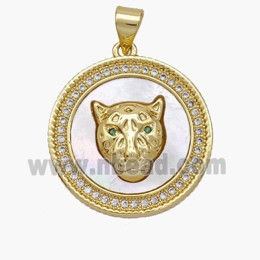 Copper Leopard Pendant Pave Shell Zirconia 18K Gold Plated