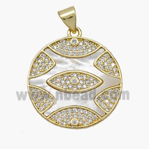 Copper Eye Pendant Pave Shell Zirconia Circle 18K Gold Plated