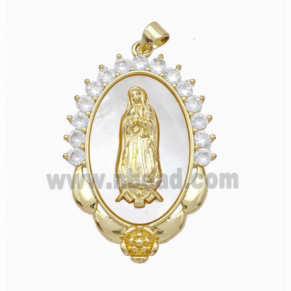 Copper Jesus Pendant Pave Shell Zirconia 18K Gold Plated