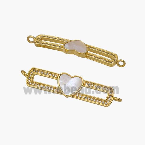 Copper Heart Connector Pave Shell Zirconia Stick 18K Gold Plated