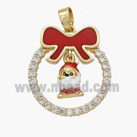 Christmas Snowman Copper Bow Pendant Pave Shell Zirconia Painted 18K Gold Plated