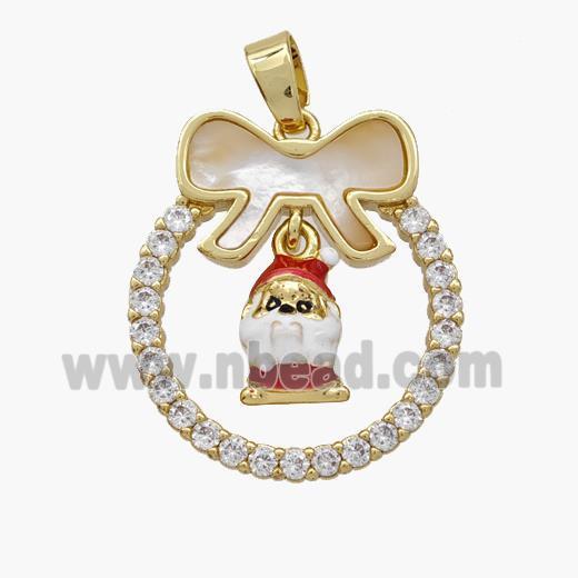 Christmas Snowman Copper Bow Pendant Pave Shell Zirconia Painted 18K Gold Plated