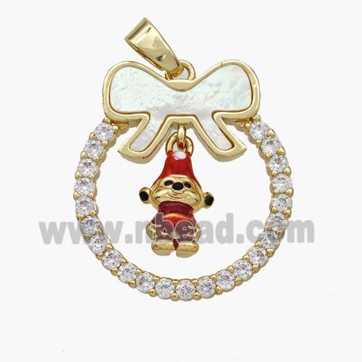 Christmas Gingerbread Man Copper Bow Pendant Pave Shell Zirconia Painted 18K Gold Plated