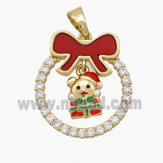 Christmas Christ Child Copper Bow Pendant Pave Shell Zirconia Painted 18K Gold Plated