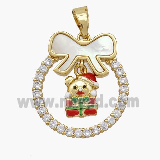 Christmas Christ Child Copper Bow Pendant Pave Shell Zirconia Painted 18K Gold Plated