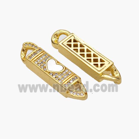 Copper Stick Connector Pave Shell Zirconia Heart 18K Gold Plated