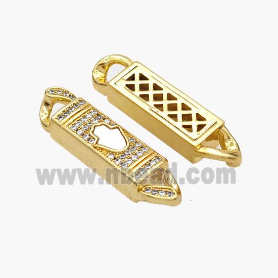 Copper Stick Connector Pave Shell Zirconia Hamsahand 18K Gold Plated