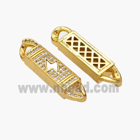 Copper Stick Connector Pave Shell Zirconia Lightning 18K Gold Plated