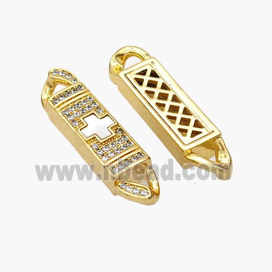 Copper Stick Connector Pave Shell Zirconia Cross 18K Gold Plated