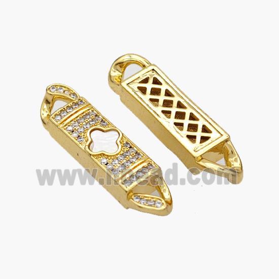 Copper Stick Connector Pave Shell Zirconia Clover 18K Gold Plated