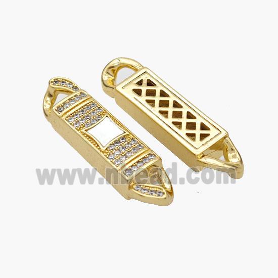 Copper Stick Connector Pave Shell Zirconia Square 18K Gold Plated