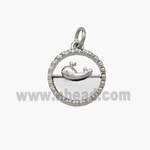 Copper Dolphin Pendant Pave Shell Platinum Plated