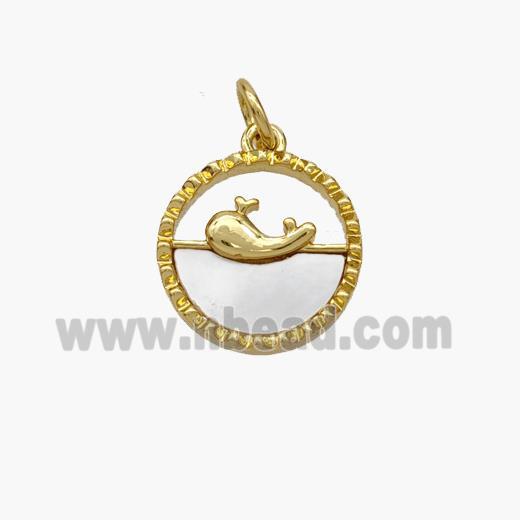 Copper Dolphin Pendant Pave Shell Gold Plated