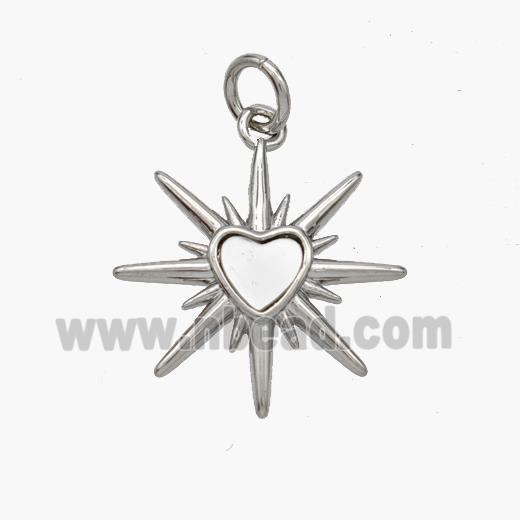 Copper Heart Star Pendant Pave Shell Platinum Plated