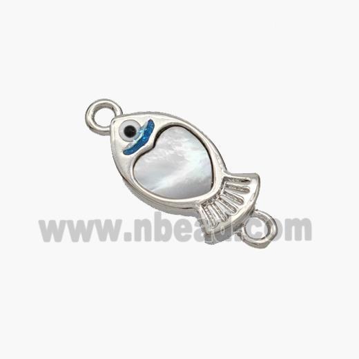 Copper Fish Connector Pave Shell Platinum Plated