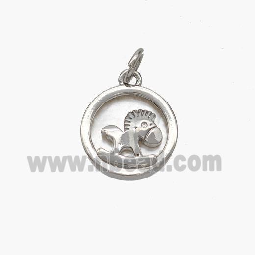 Copper Foal Pendant Pave Shell Horse Platinum Plated