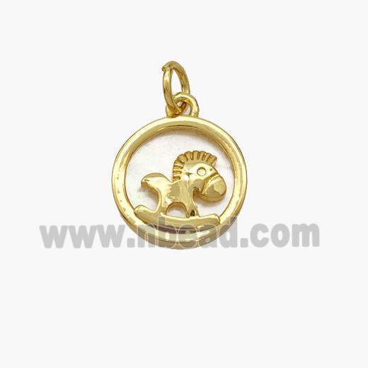 Copper Foal Pendant Pave Shell Horse Gold Plated