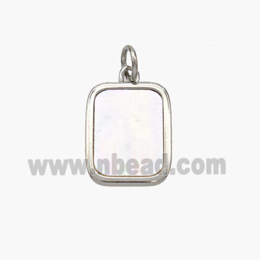 Copper Rectangle Pendant Pave Shell Platinum Plated