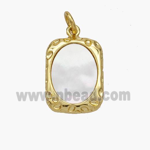 Copper Rectangle Pendant Pave Shell Oval Gold Plated