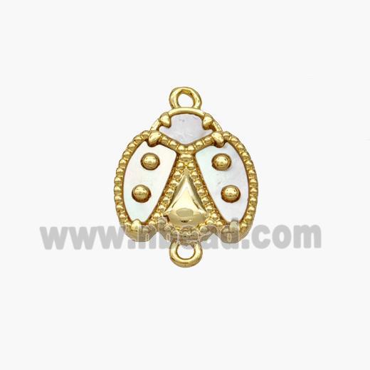 Copper Ladybug Connector Pave Shell Gold Plated