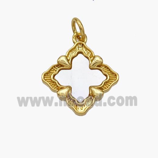 Copper Clover Pendant Pave Shell Gold Plated