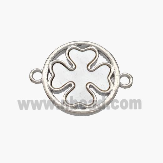 Copper Clover Connector Pave Shell Platinum Plated