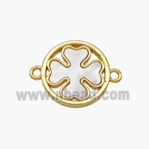 Copper Clover Connector Pave Shell Gold Plated