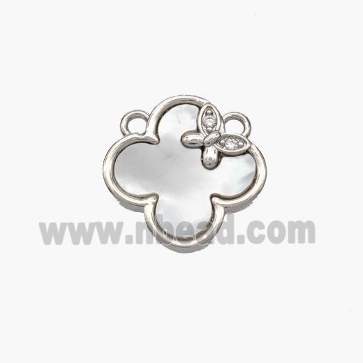 Copper Clover Pendant Pave Shell 2loops Butterfly Platinum Plated