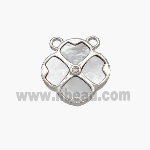 Copper Clover Pendant Pave Shell 2loops Platinum Plated