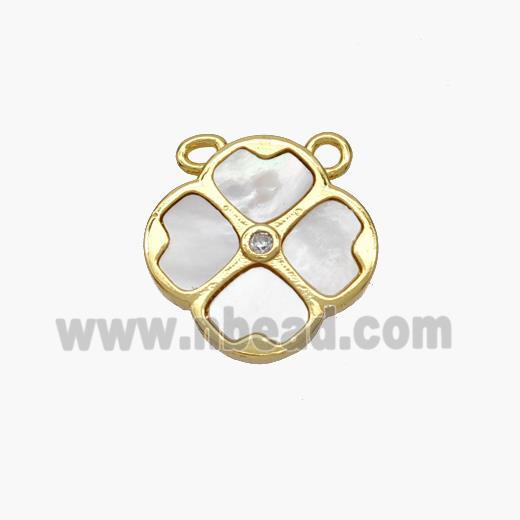 Copper Clover Pendant Pave Shell 2loops Gold Plated