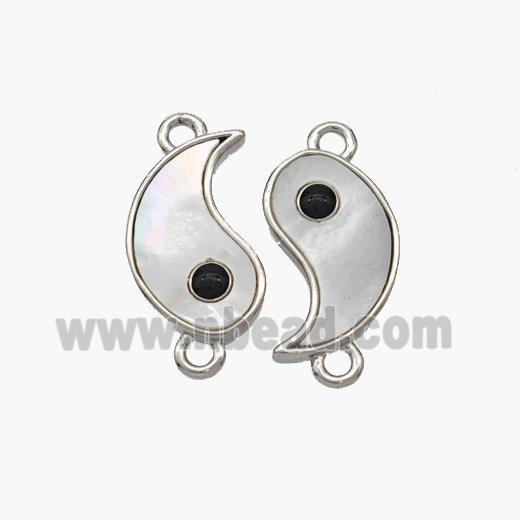 Copper Taichi Connector Pave Shell Yinyang Platinum Plated