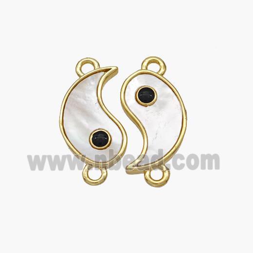 Copper Taichi Connector Pave Shell Yinyang Gold Plated