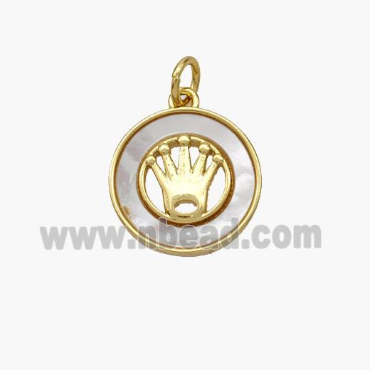 Copper Crown Pendant Pave Shell Gold Plated