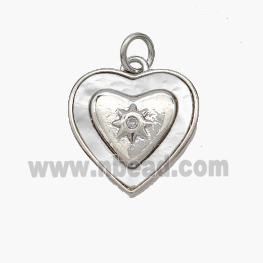 Copper Heart Pendant Pave Shell Platinum Plated