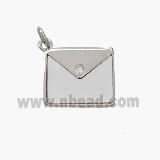 Copper Envelope Pendant Pave Shell Mailer Platinum Plated